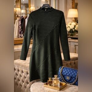 Hutch Geometric Stripe Knit Dress — Olive & Black | Size XS